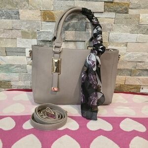 Elegant Gray Handbag with Scarf Accent